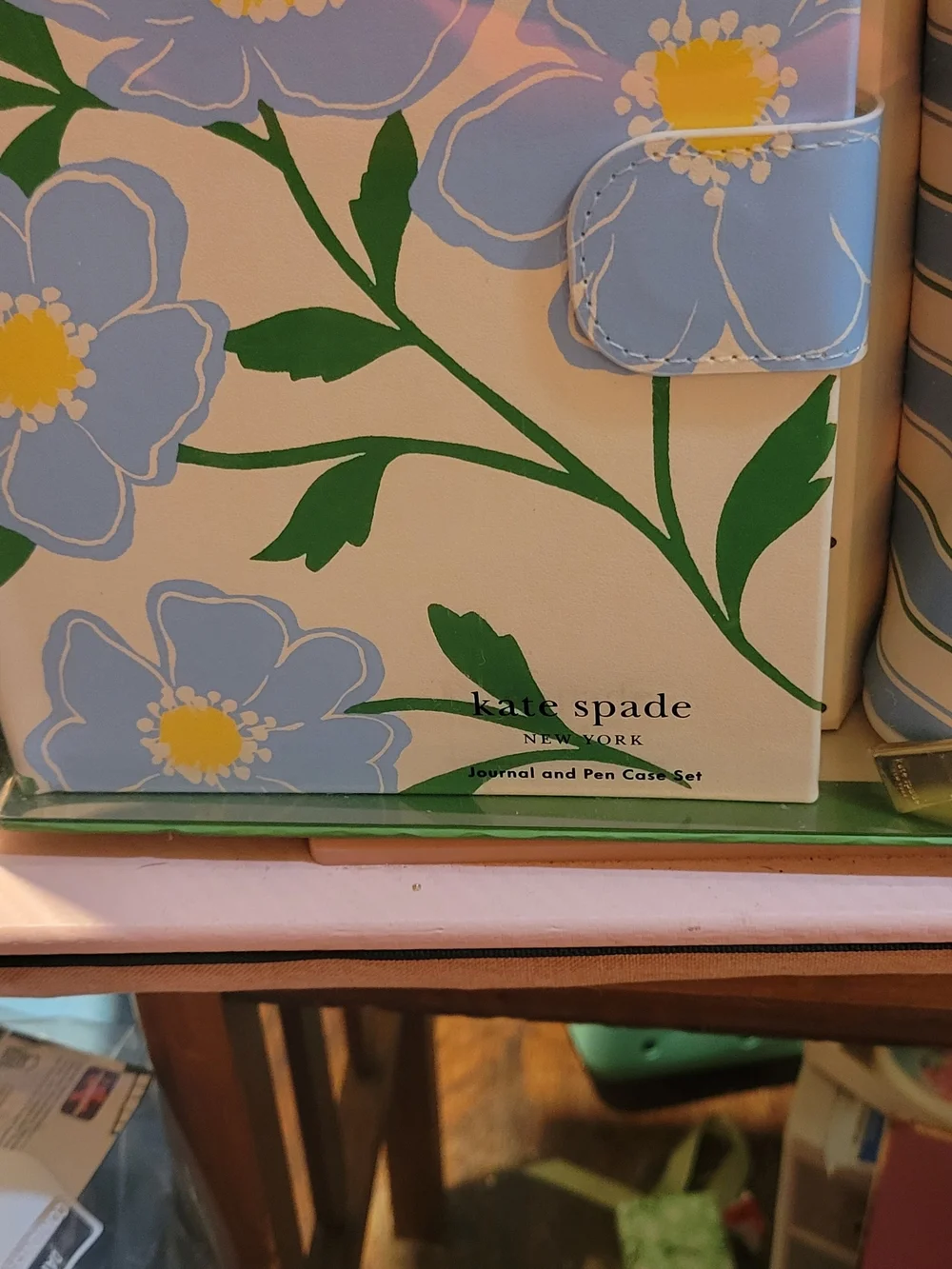 kate spade Light Blue Floral Journal with Blue Stripe Pen Case